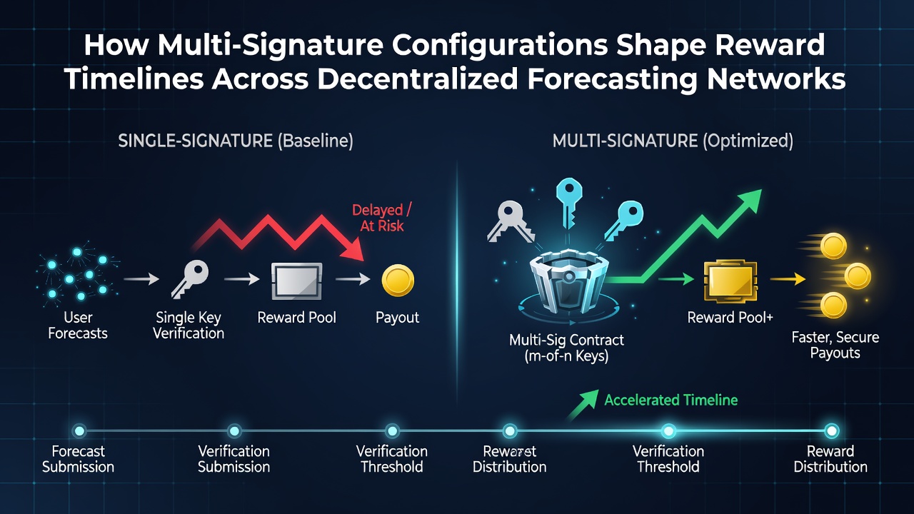Darstellung von Multi-Signatur-Wallets in dezentralen Prognosenetzwerken mit verbundenen Blockchain-Knoten und Belohnungsflüssen