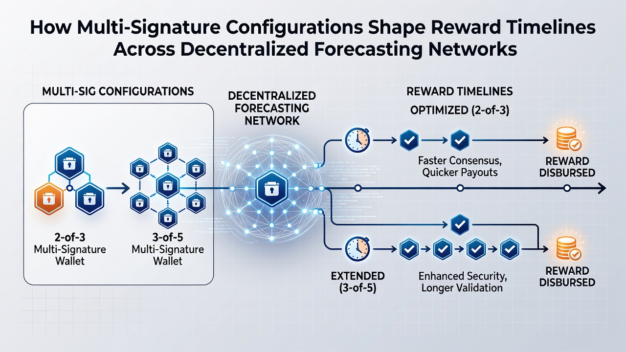 Illustration von Belohnungszeitplänen mit Multi-Signatur-Freigaben und Zeitachsen in Blockchain-Netzwerken