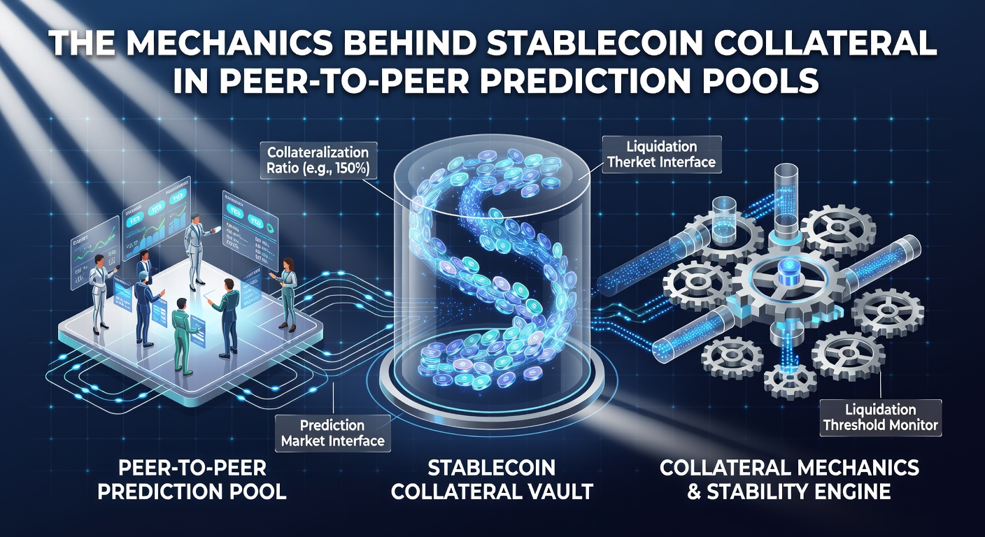 Darstellung der Kollateralmechanismen mit Stablecoins in dezentralen Vorhersagepools