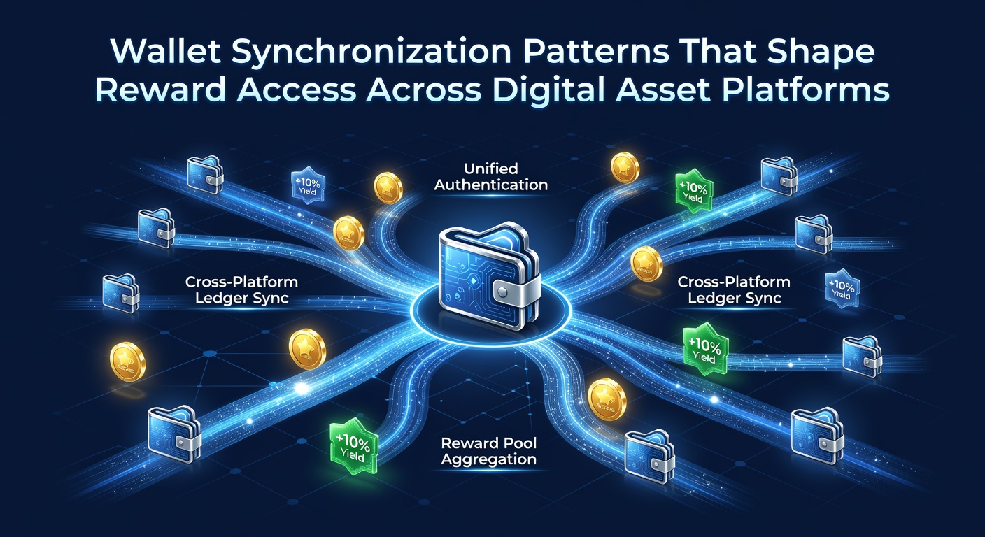 Illustration von Wallet-Synchronisationsmustern auf digitalen Asset-Plattformen mit verbundenen Blockchain-Netzwerken