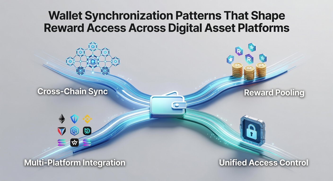 Darstellung von Cross-Chain-Wallet-Synchronisation mit Fokus auf Belohnungszugriff und Sicherheitsprotokolle